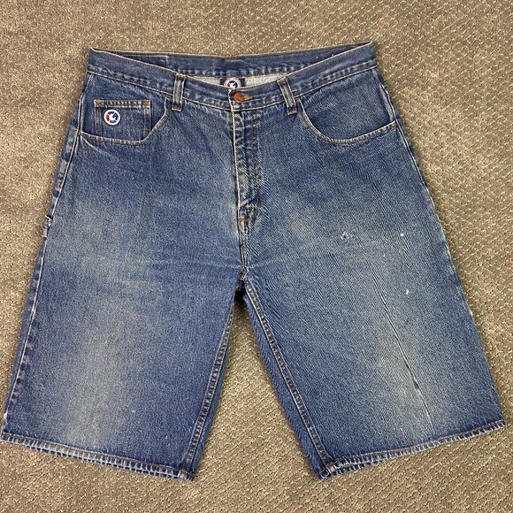 Y2K G Unit Denim Jean Shorts Men's Size 38 Blue Baggy Cotton Vintage Carpenter - Picture 1 of 15
